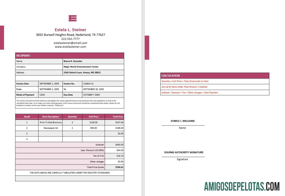 Fatura de design freelance grátis exemplo real